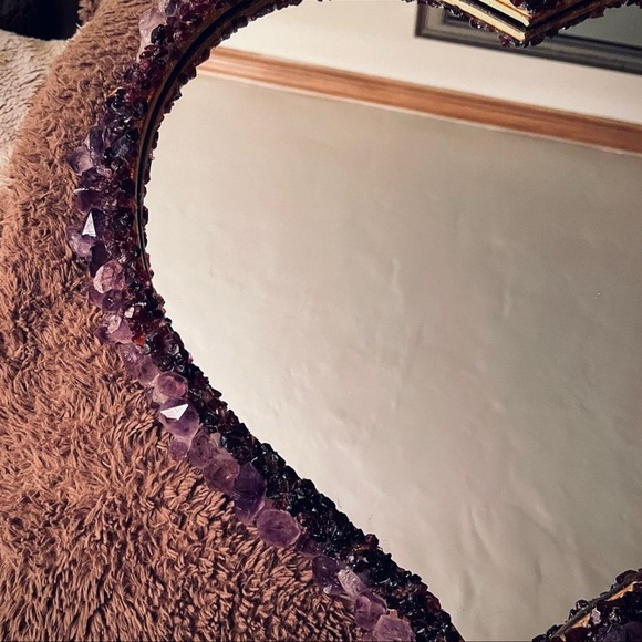 Amethyst & Garnet Encrusted Heart Shaped Wall Hanging Mirror 18inx16in - Picture 8 of 8
